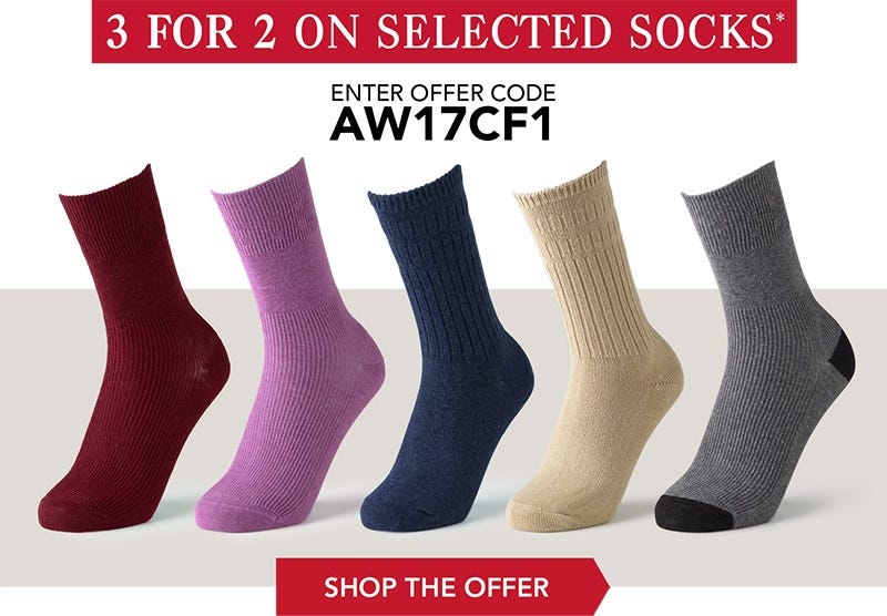 3 for 2 on Selected Socks