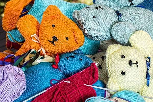 Craft knitting colourful bears