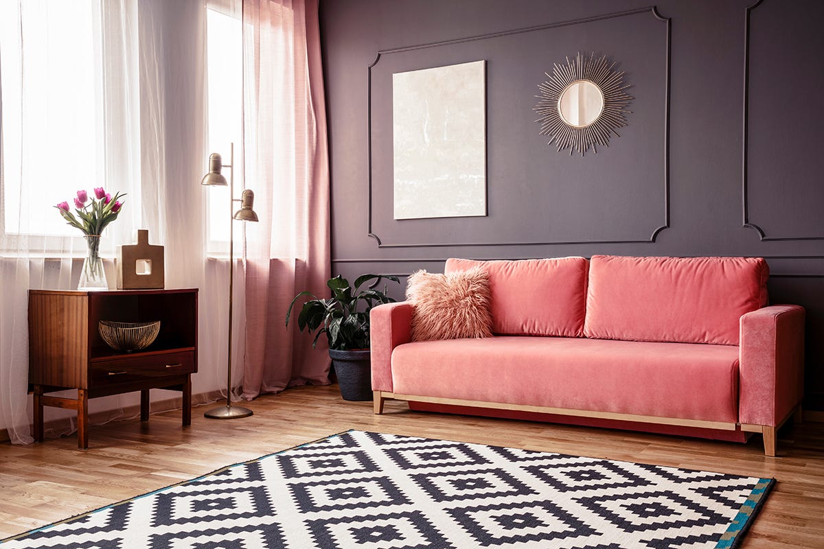 Black and white rug inside a living room