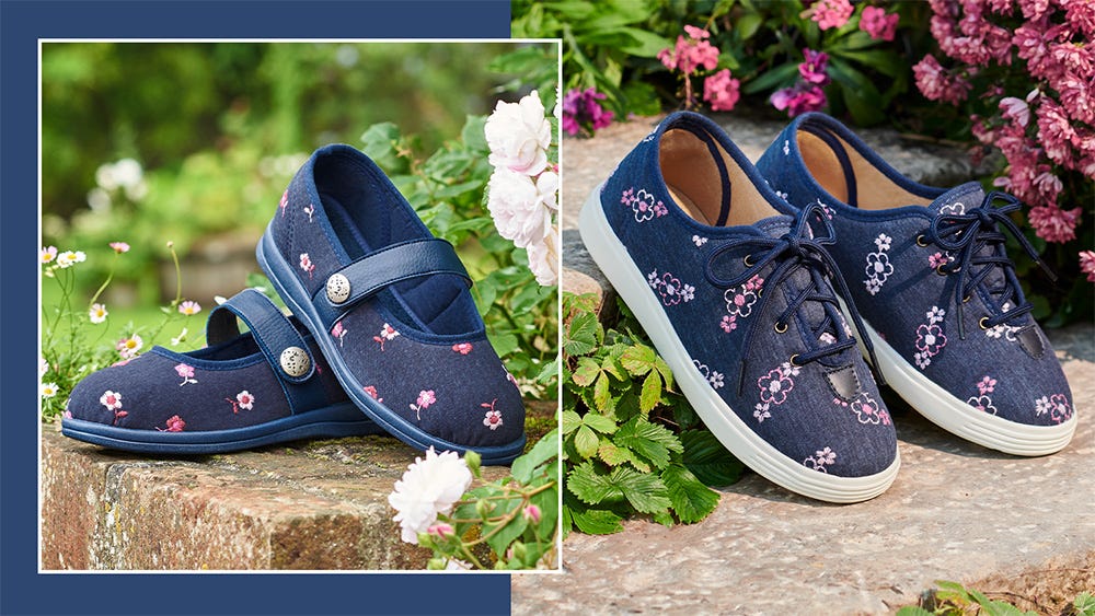 Navy Pink Floral - extra wide fitting women's fabric shoes Navy Pink Floral - extra wide fitting women's fabric shoes
