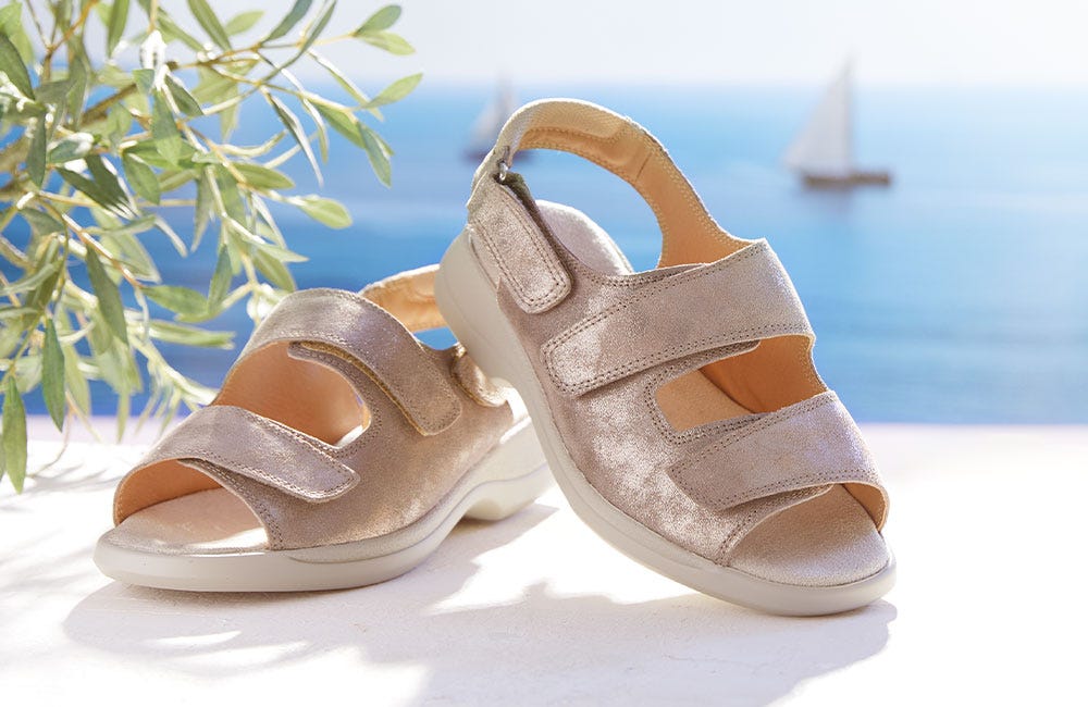 Extra wide fitting women's sandal in Gold Shimmer print Extra wide fitting women's sandal in Gold Shimmer print